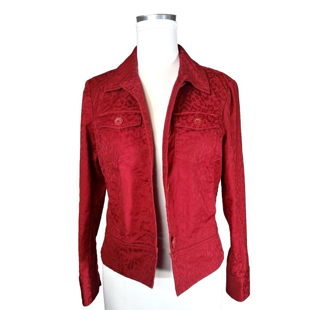 Jones New York Signature Stretch Red‎ Blazer Jacket Subtle Animal Print Sz Small